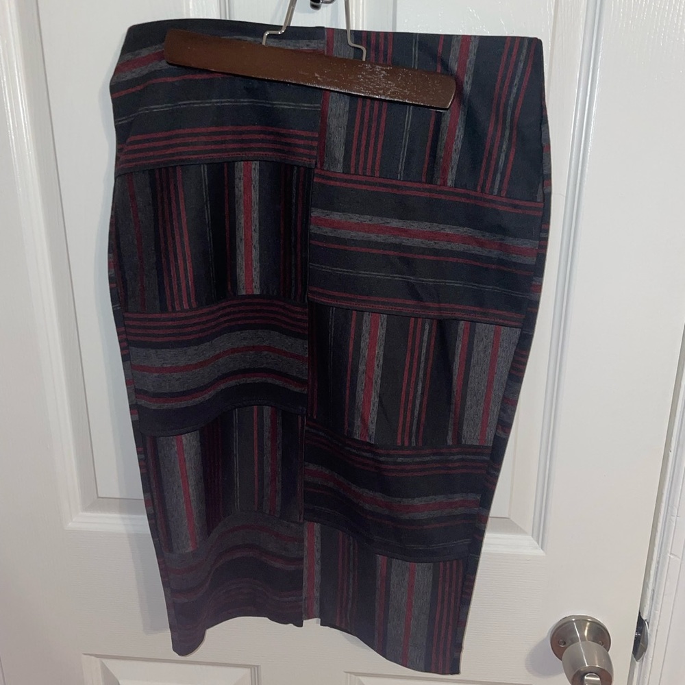 Venus maroon and black plaid pencil skirt